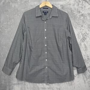 Lands' End Shirt Womens 18W Black White Check No Iron Supima Cotton Button Down